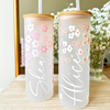 Daisy Iced Coffee Glass Cup, Coquette Bow Spring Floral Glass Cup with Bamboo Lid, Floral Beer Can Glass Flower Tumbler