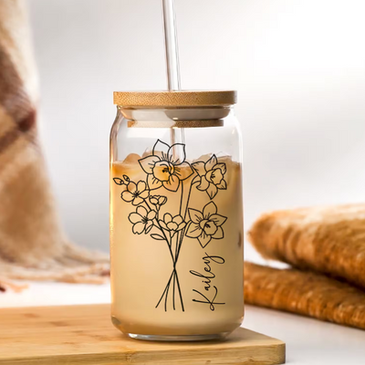 Personalized Birth Flower Iced Coffee Cup