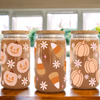 Fall Glass Cups with Lid and Straw