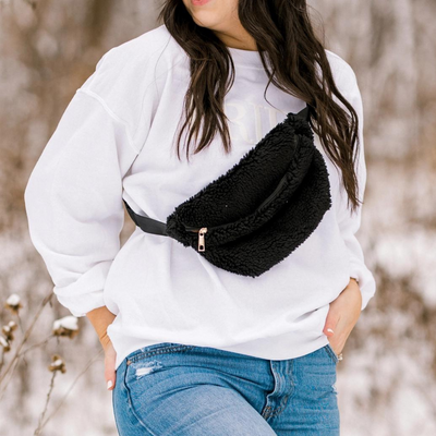 Fleece Belt Bag for Women Crossbody Sling Bag Sherpa with Adjustable Strap Fanny Pack for Waist, Workout, Running Trending Gifts