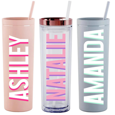 Personalized Tumbler With Lid and Straw, Bridesmaids Gifts, Acrylic Rubber Tumbler Matte, Skinny Tumbler