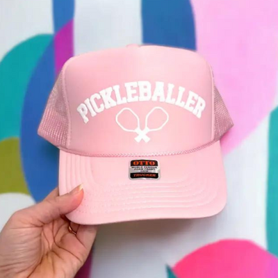 Pink Pickle-ball Trucker Hat Puff Screenprint Pickleballer