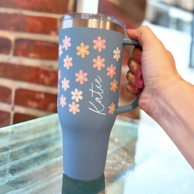 Floral 40 oz Personalized Stainless Steel Tumbler with Handle