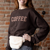 Women's Coffee Embossed Sweatshirt Puff Text Brown Sweater