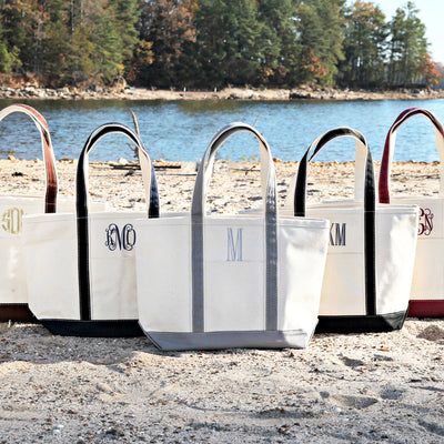 Medium Canvas Monogrammed Boat Tote Bag with Zipper