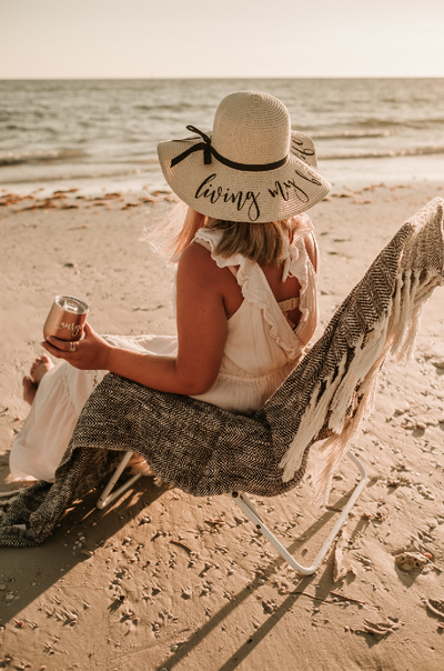 Personalized Living My Best Life (or Your Choice of Wording) Beach Floppy Hat at the beach