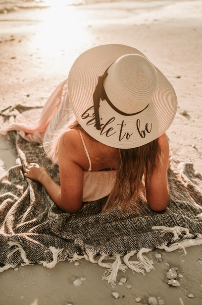 Bride to Be Beach Hat Floppy Hat in Natural Color for brides side