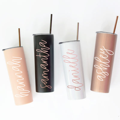 Personalized Skinny Tumbler in Matte Peach Blush or Shimmer White