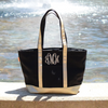 Metallic Gold Medium Canvas Monogrammed Boat Tote Bag with Zipper in black & gold variant