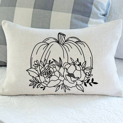 Floral Pumpkin - Lumbar Throw Pillow - Fall Decor